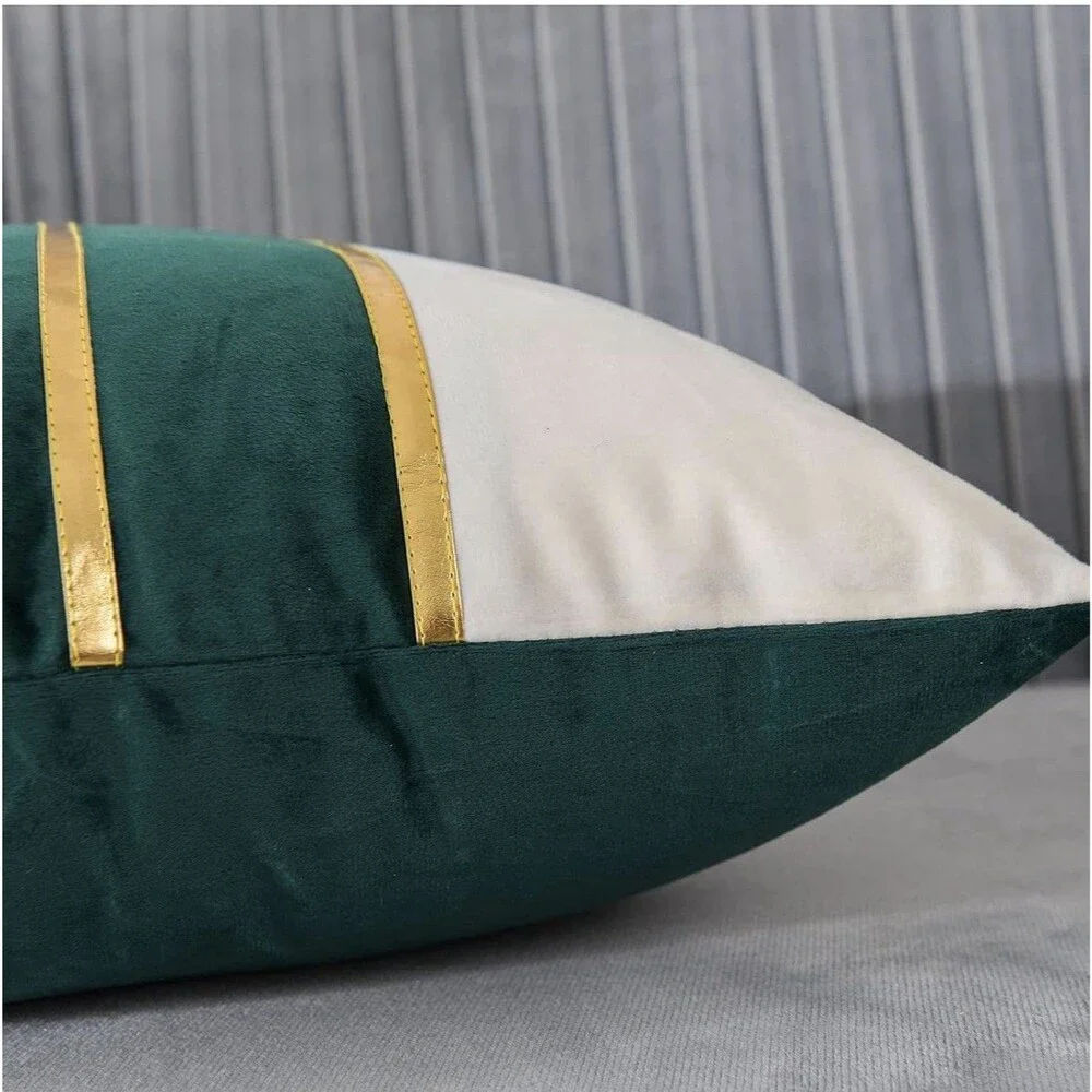 Soft Velvet Throw Pillow Covers ONLY W/ Gold Stripes Luxury Decorative Cushion